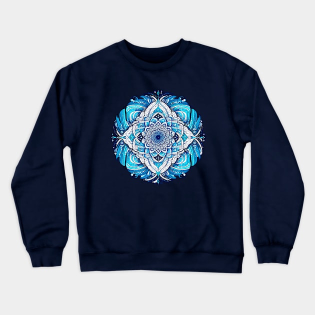 Mandala Blue White 1 Crewneck Sweatshirt by sapphire seaside studio